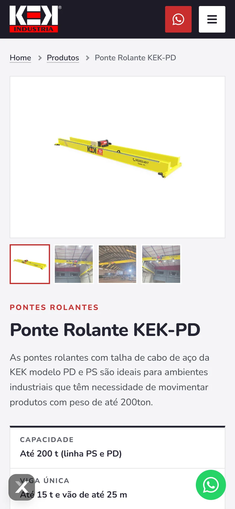 KEK Indústria — Ponte Rolante KEK-PD · mobile