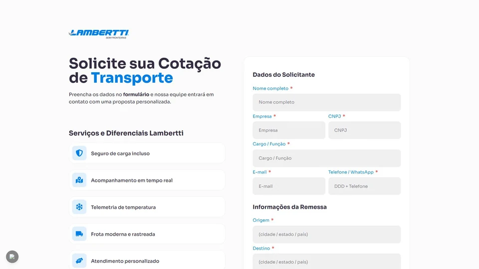 Lambertti Logística — Cotação de transporte · desktop