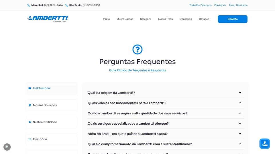 Lambertti Logística — Perguntas frequentes · desktop