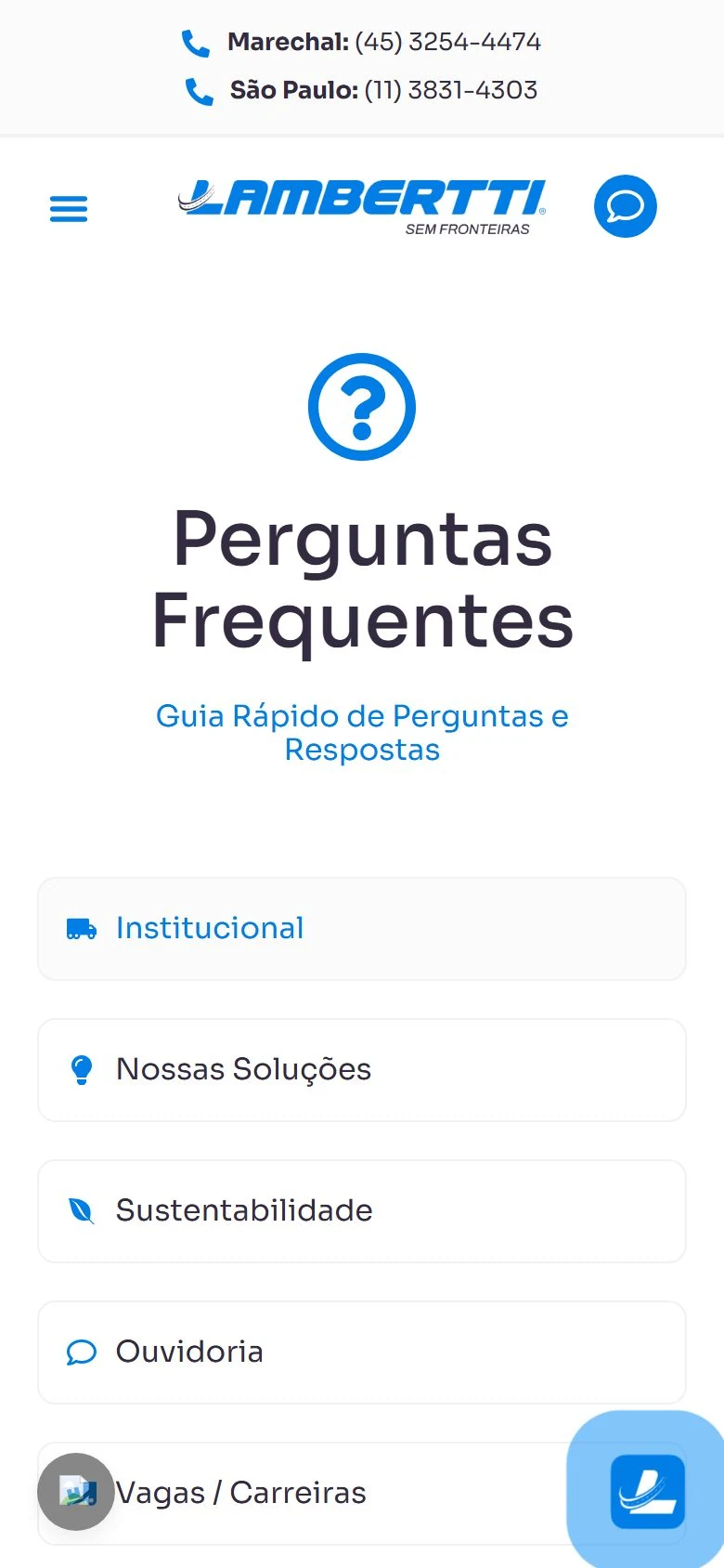 Lambertti Logística — Perguntas frequentes · mobile