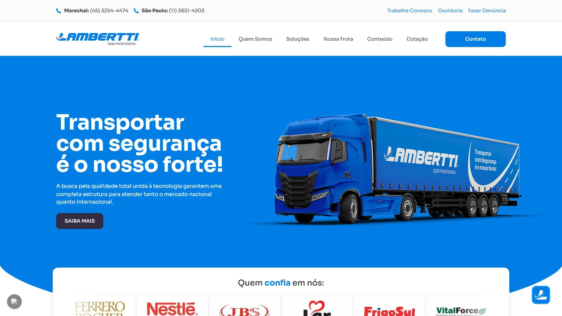 Lambertti Logística — página inicial no computador