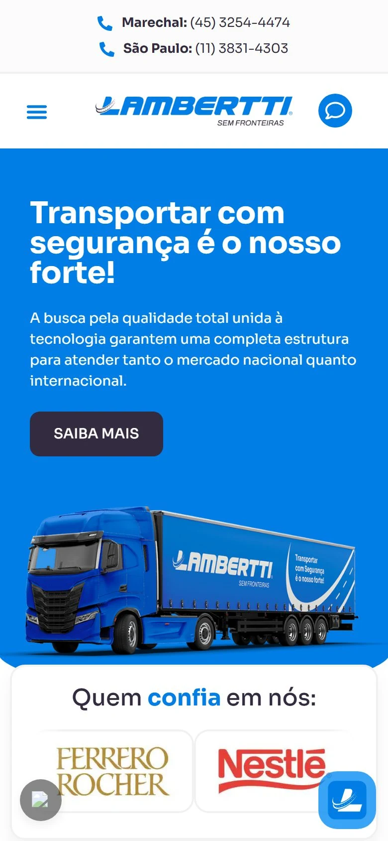 Lambertti Logística — página inicial no celular