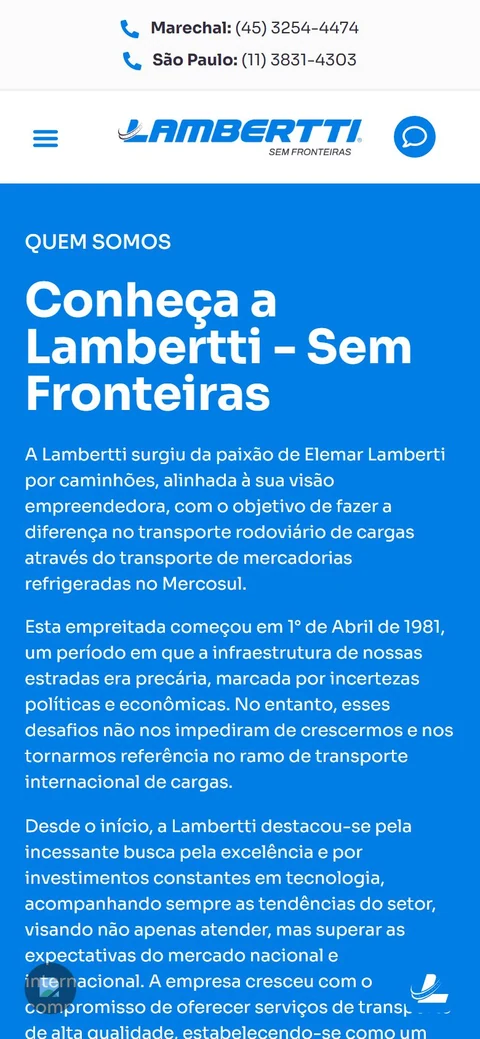 Lambertti Logística — Quem somos · mobile