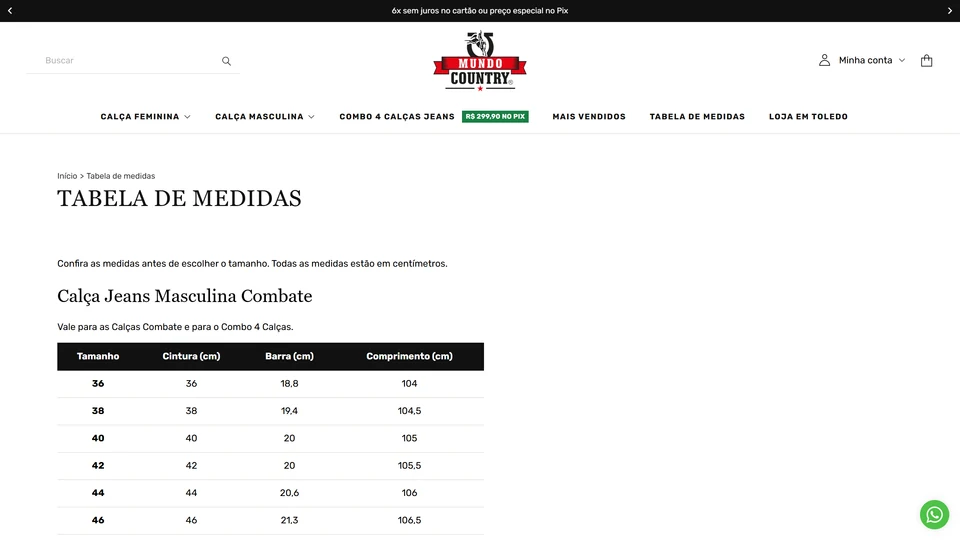 Mundo Country — Tabela de medidas · desktop