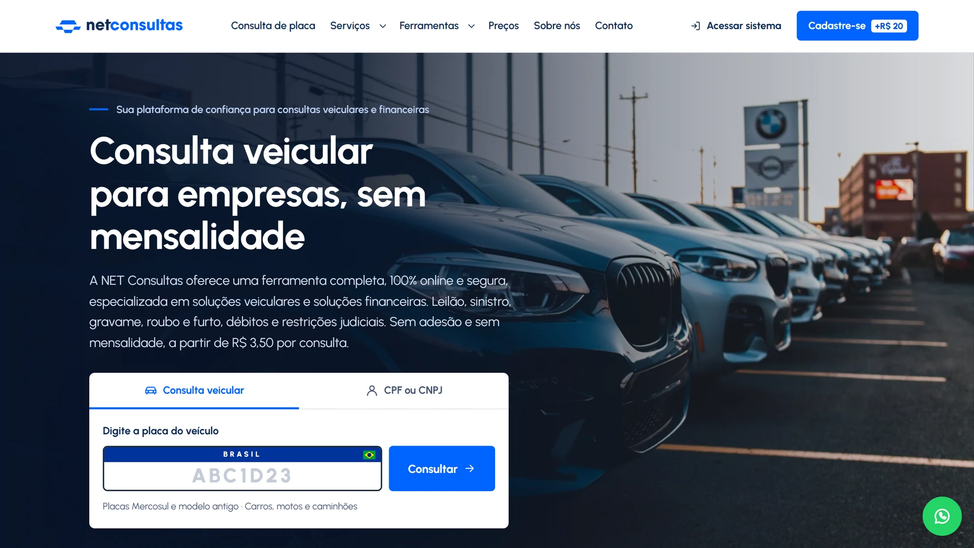 Net Consultas — página inicial no computador
