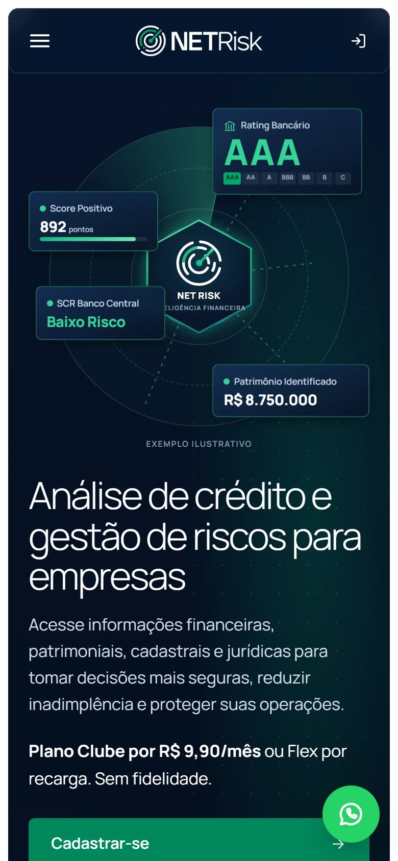 NET Risk — página inicial no celular