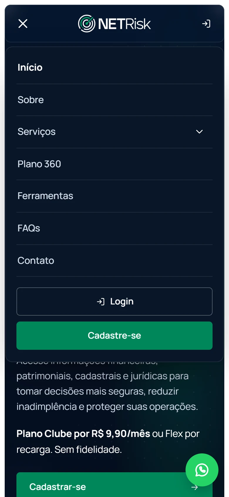 NET Risk — Menu · mobile