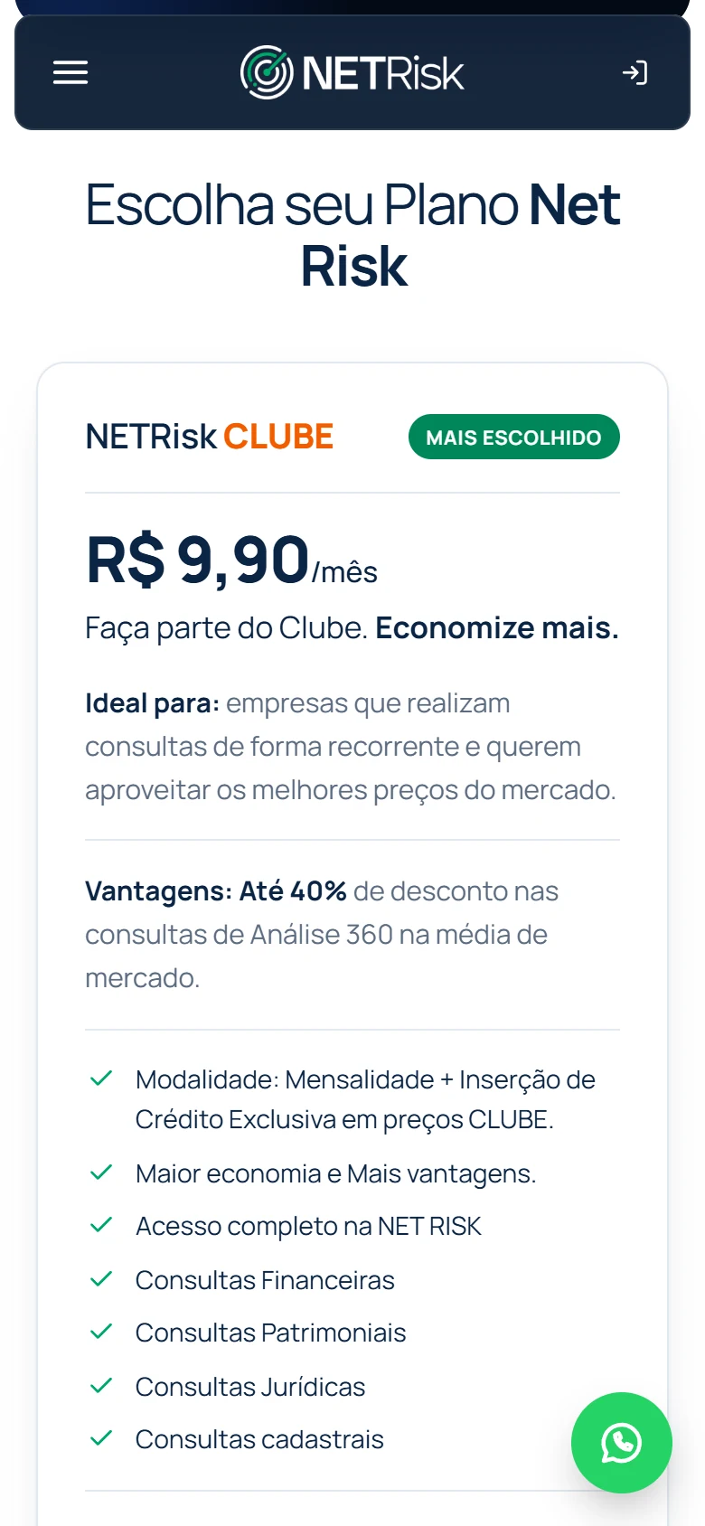NET Risk — Planos · mobile