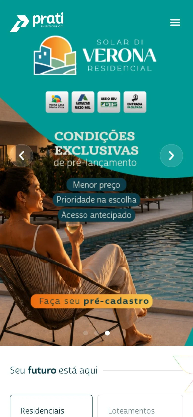 Prati Empreendimentos — página inicial no celular