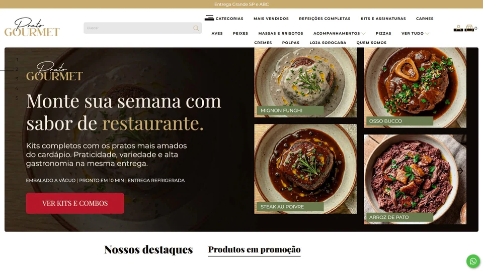 Tela da loja virtual da Prato Gourmet desenvolvida pela FGX