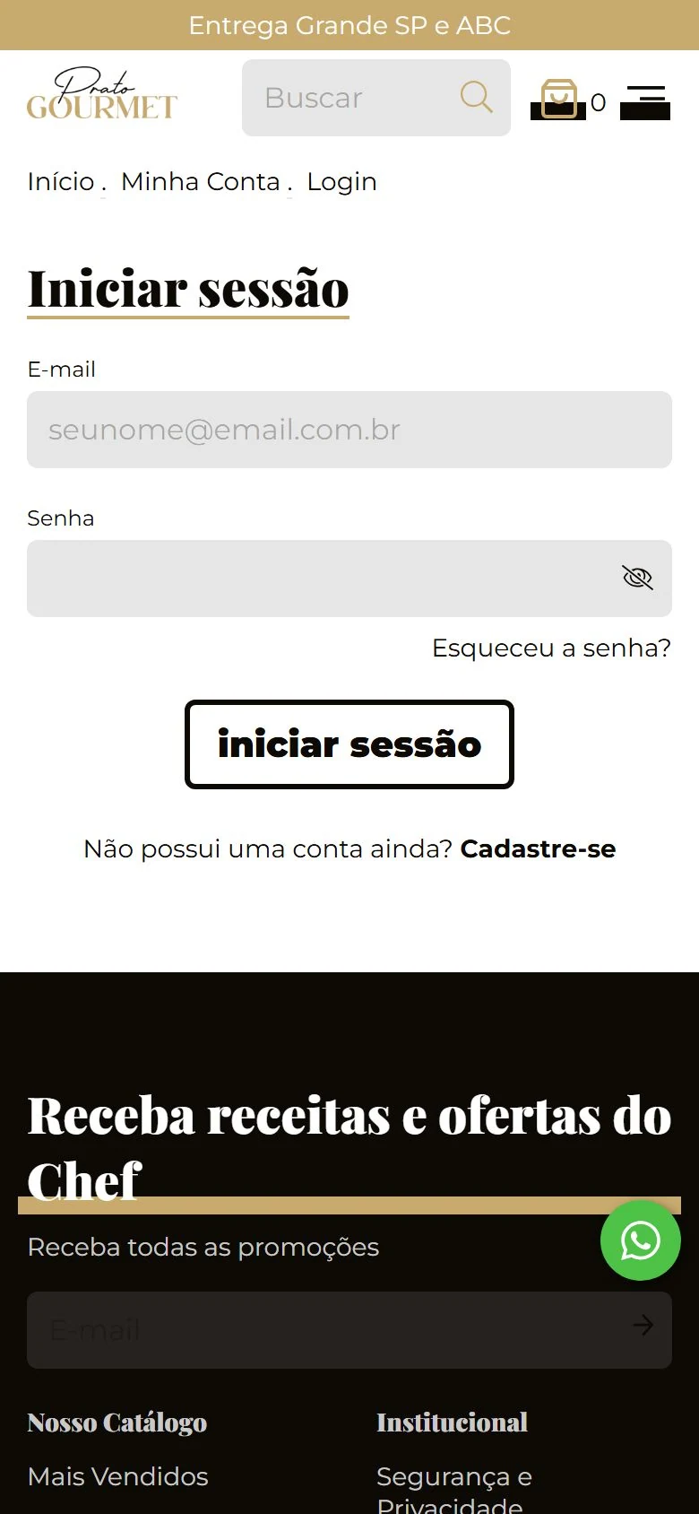Prato Gourmet — Entrar na conta · mobile