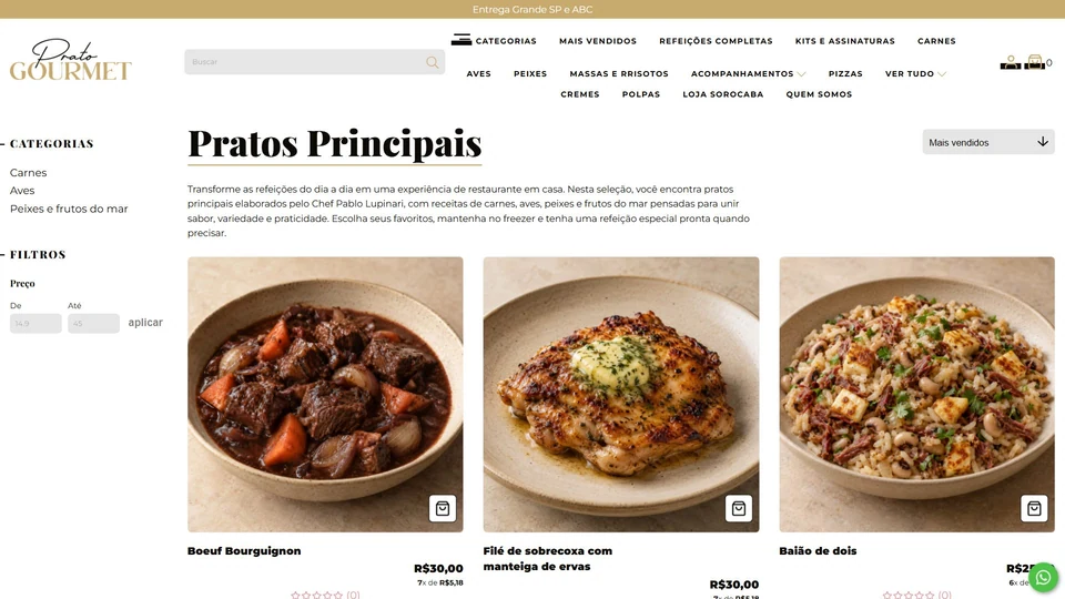 Prato Gourmet — Pratos principais · desktop