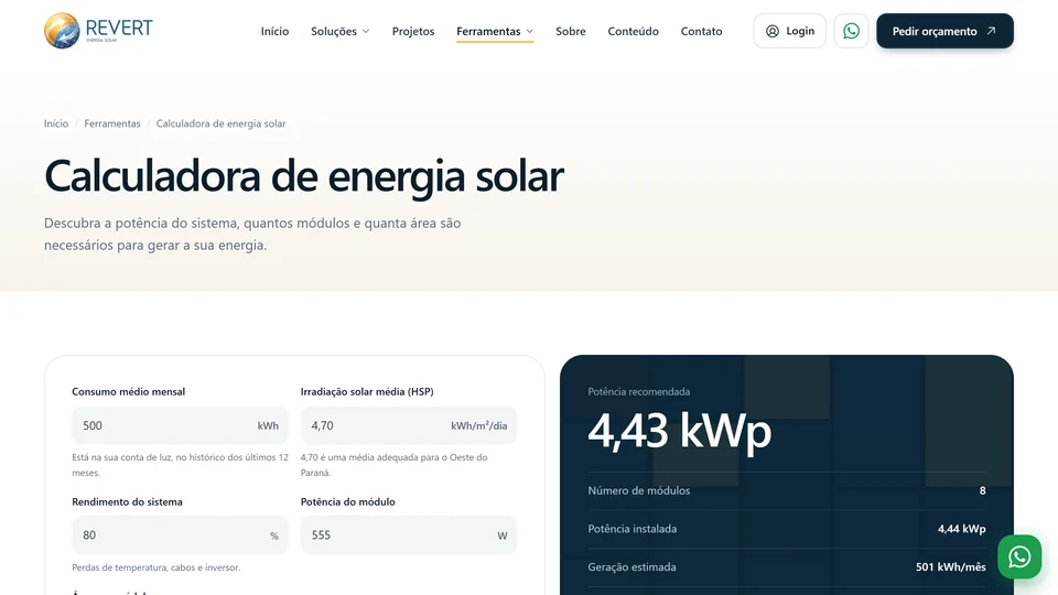 Revert Energia Solar — Calculadora de energia solar · desktop