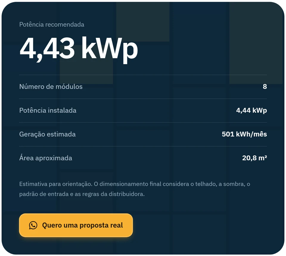 Revert Energia Solar — Resultado da calculadora