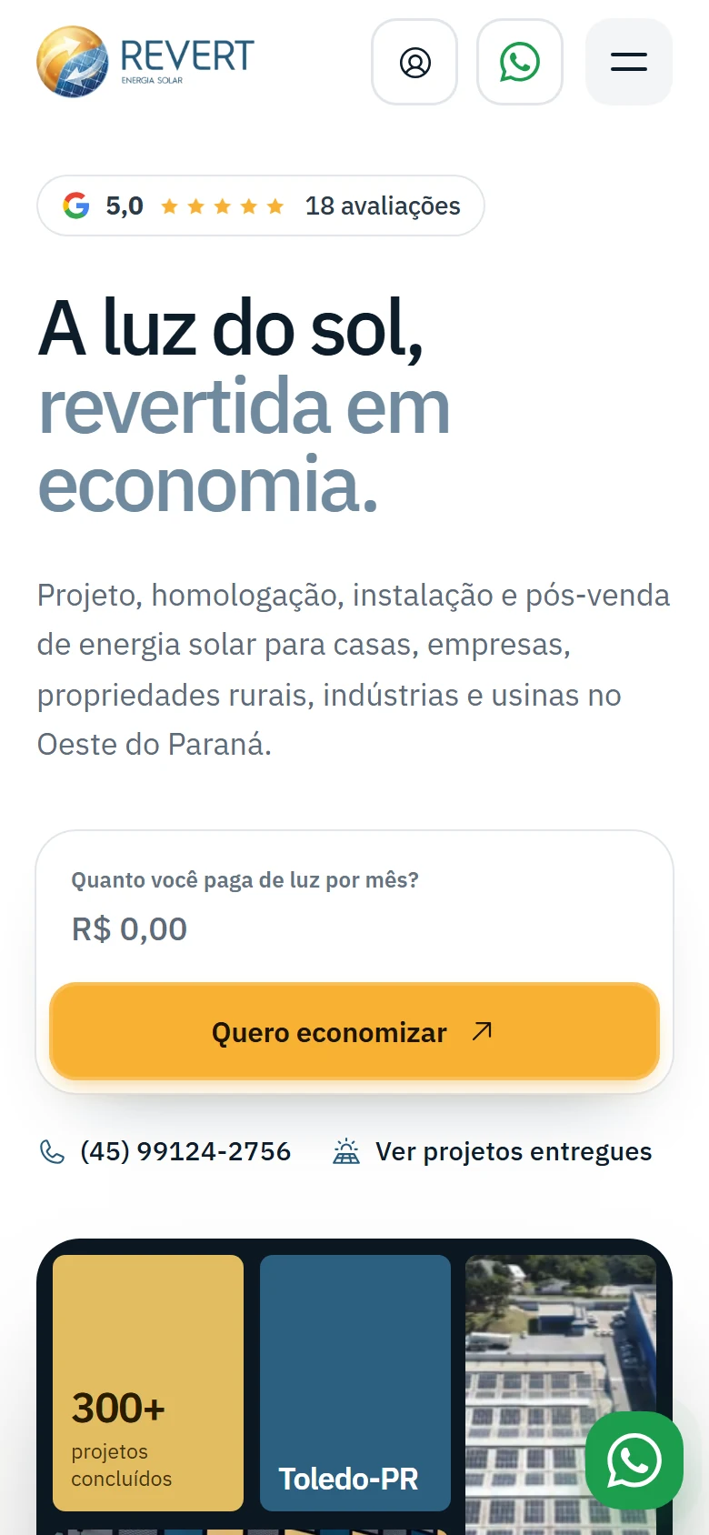 Revert Energia Solar — página inicial no celular