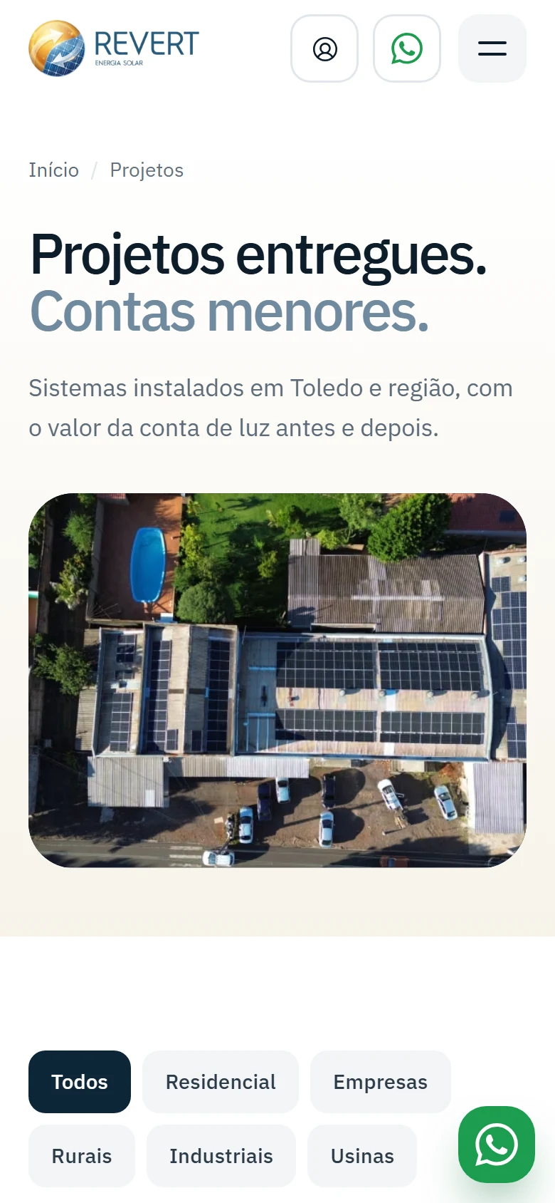 Revert Energia Solar — Projetos entregues · mobile