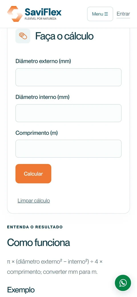 SaviFlex — Calculadora de volume de tubo · mobile
