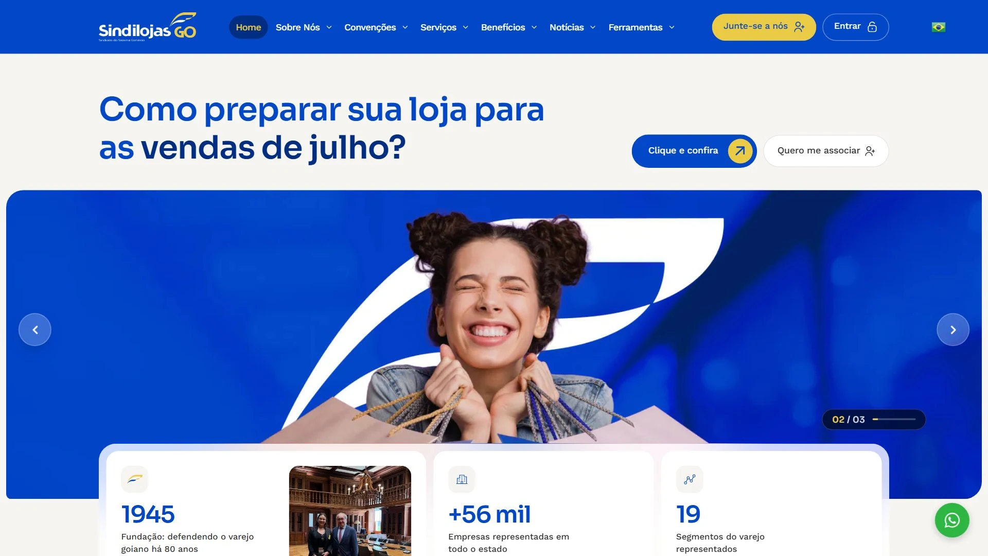 Sindilojas GO — página inicial no computador