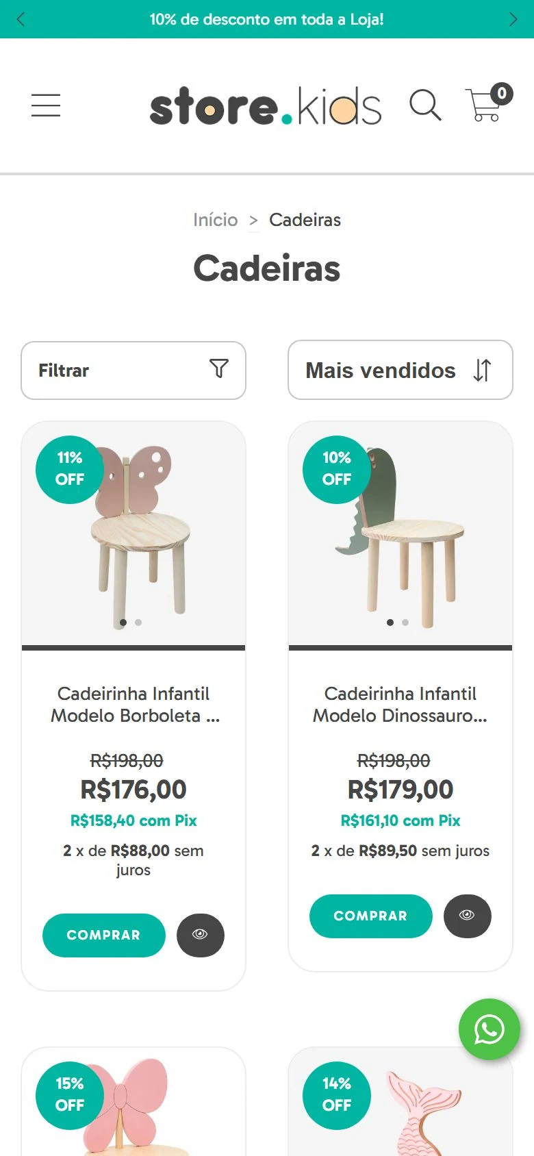 Store Kids — Categoria Cadeiras · mobile