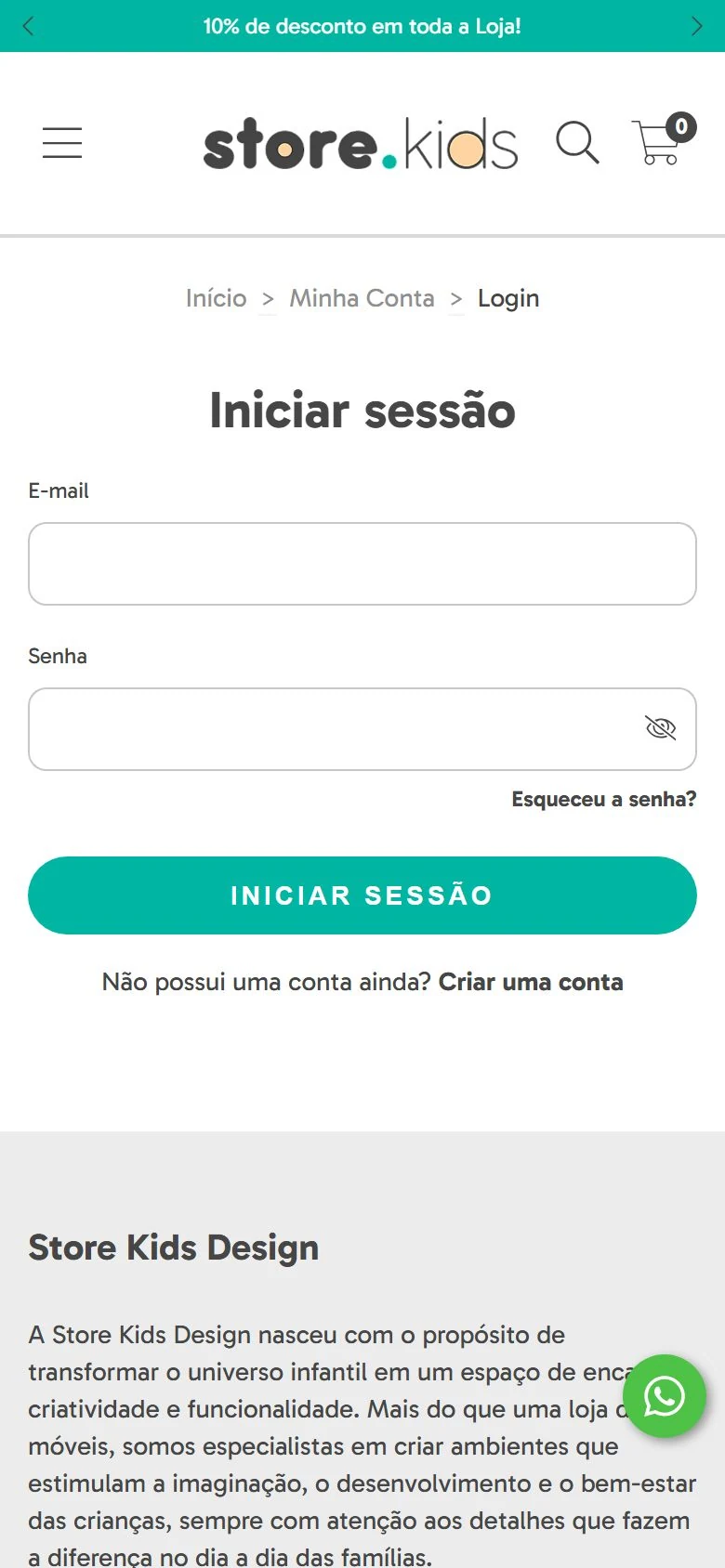 Store Kids — Entrar na conta · mobile