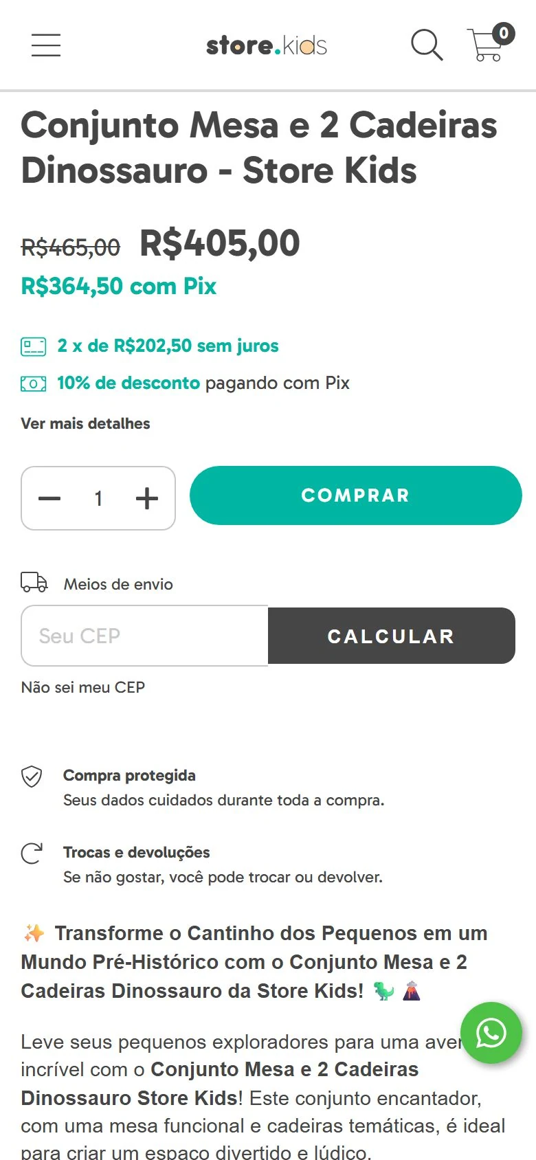 Store Kids — Página de produto · mobile