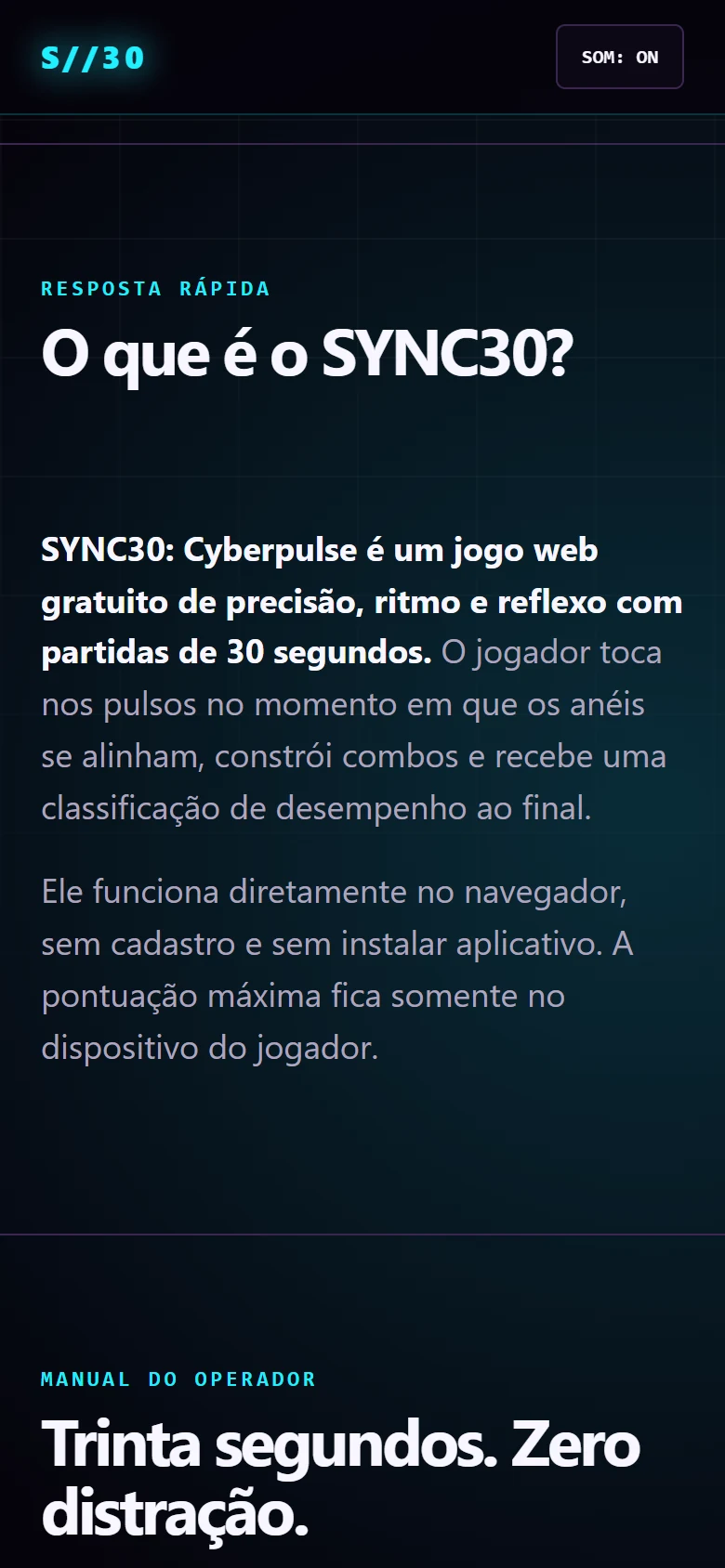 SYNC30 — Como jogar · mobile