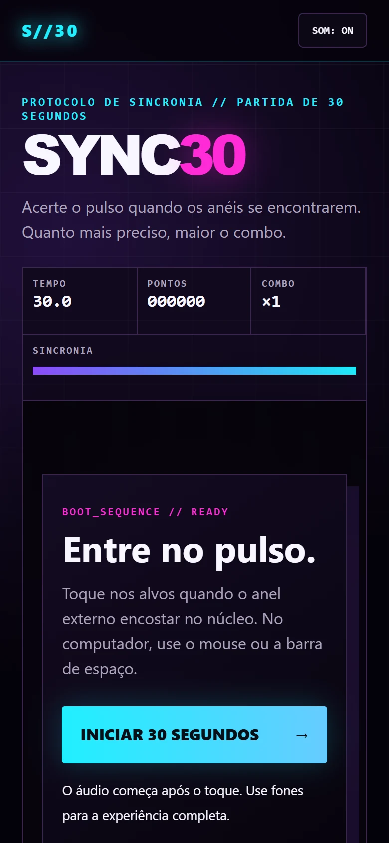 SYNC30 — página inicial no celular